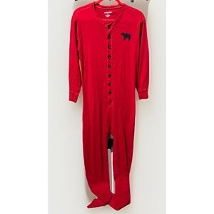 BEAR BUM Little Blue House Womens L One Piece Red Pajamas Holiday Cabin Core